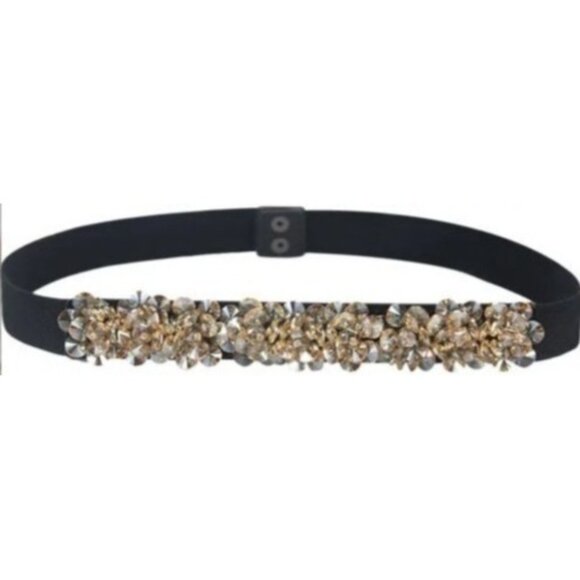 NEW 2/$30 M/L Waist Belt Champagne Beige Crystal Embellishments Snap Closure - Picture 7 of 8